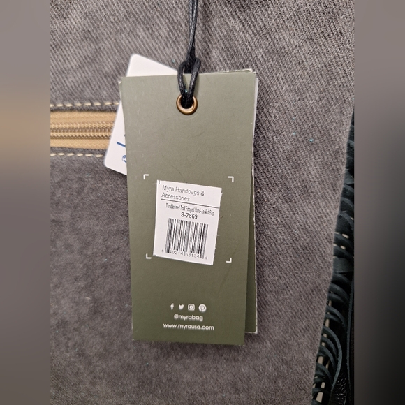 Myra Bag Black & Brown Cowhide Tooled Leather & Fringe Sholder Or Crossbody Bag - Picture 8 of 10